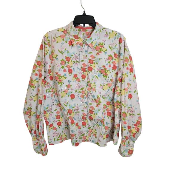 CJ Banks Orange Floral Print Sequin Long Sleeve Button Down Shirt Womens Size XL - Picture 1 of 11